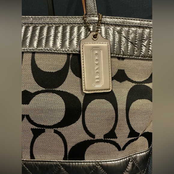 Coach G1176-18676 Silver and Black Tote Bag with Signature Style - Picture 2 of 14